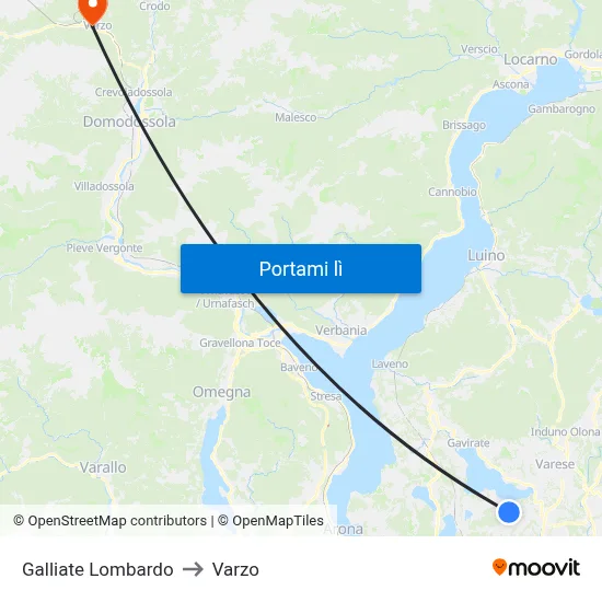 Galliate Lombardo to Varzo map