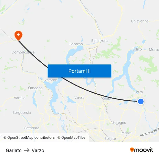 Garlate to Varzo map