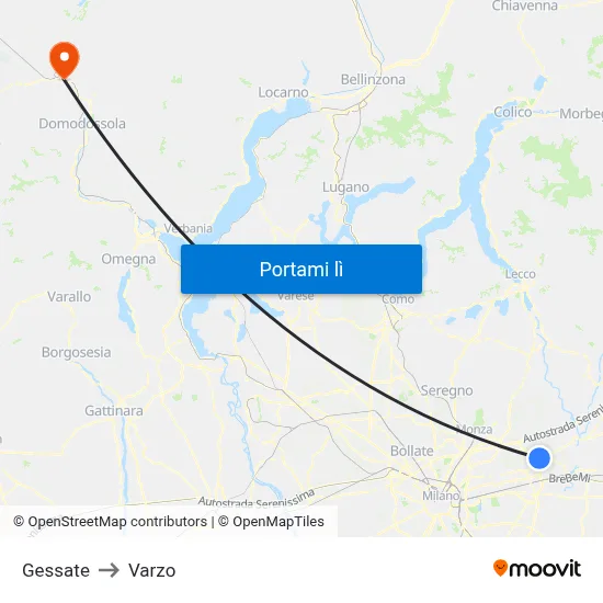 Gessate to Varzo map