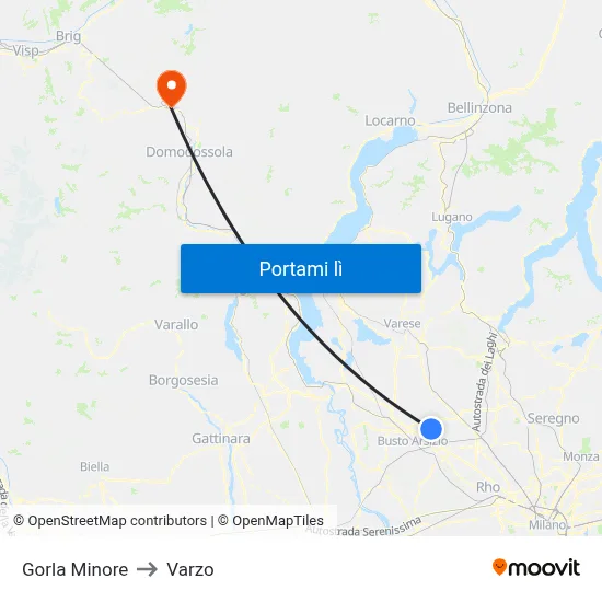 Gorla Minore to Varzo map