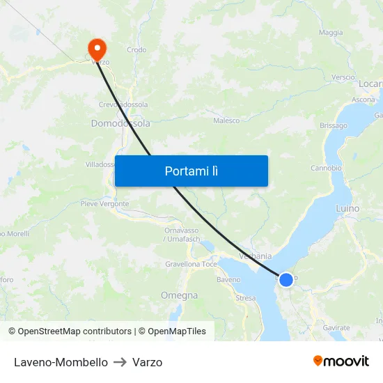 Laveno-Mombello to Varzo map