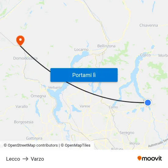 Lecco to Varzo map