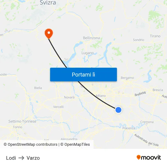 Lodi to Varzo map