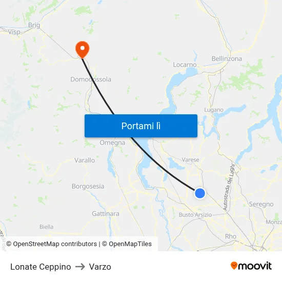 Lonate Ceppino to Varzo map