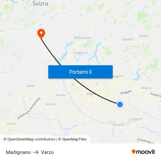 Madignano to Varzo map