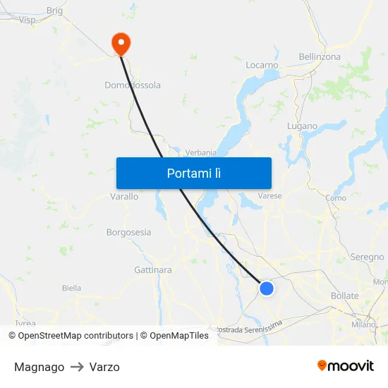 Magnago to Varzo map