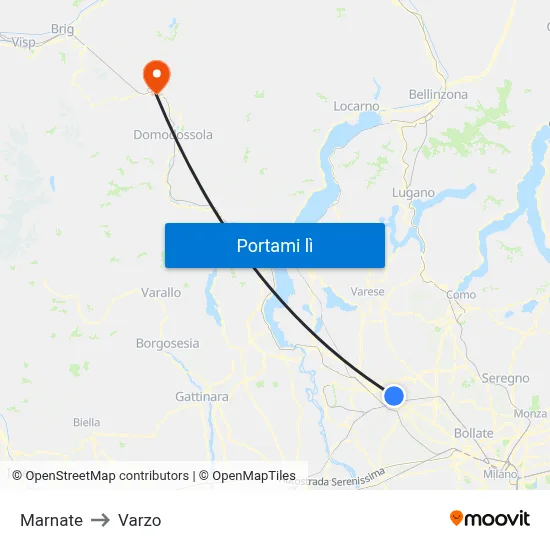 Marnate to Varzo map