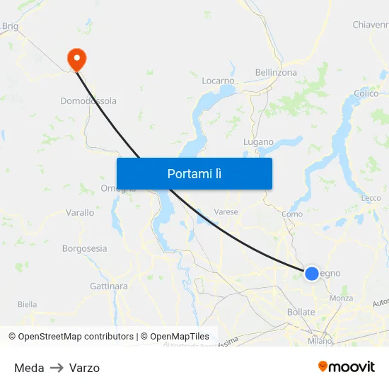 Meda to Varzo map
