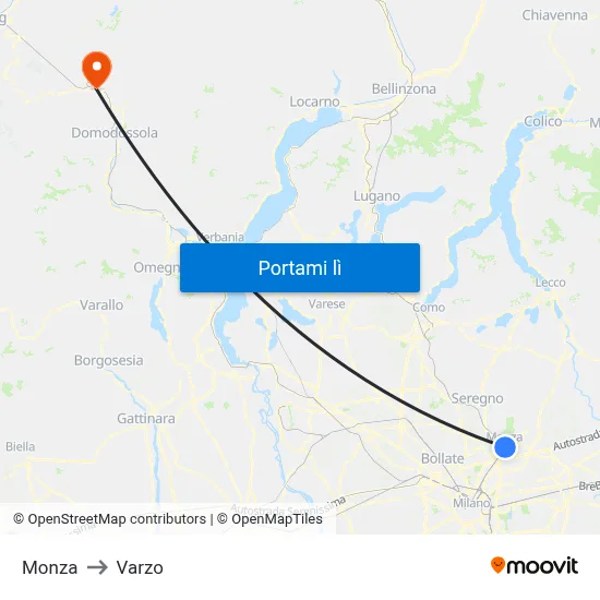 Monza to Varzo map