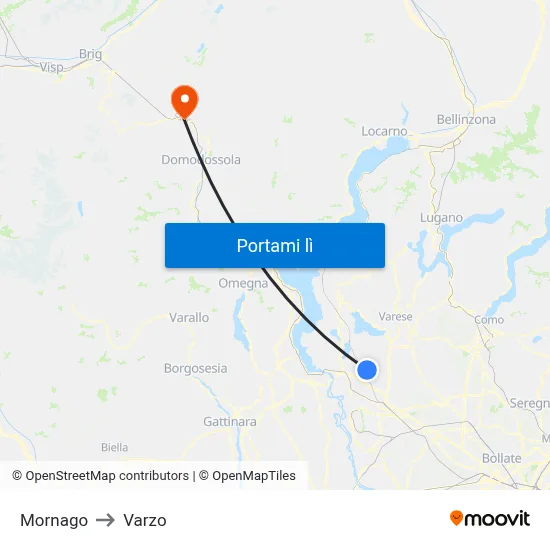 Mornago to Varzo map