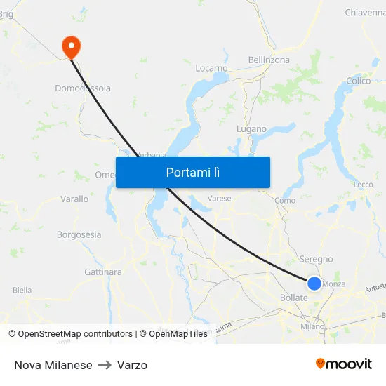 Nova Milanese to Varzo map