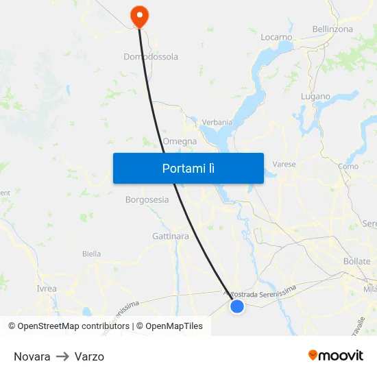 Novara to Varzo map