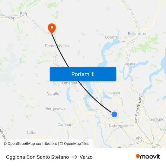 Oggiona Con Santo Stefano to Varzo map