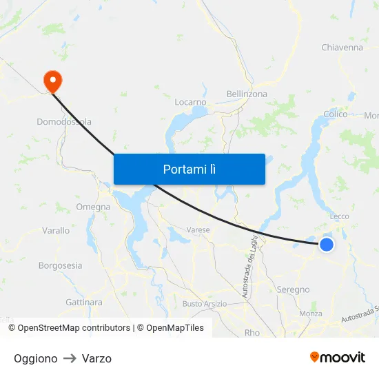 Oggiono to Varzo map