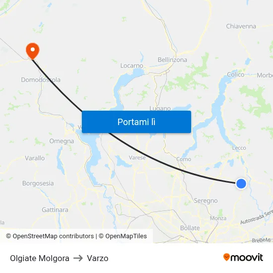 Olgiate Molgora to Varzo map