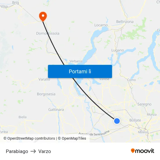 Parabiago to Varzo map