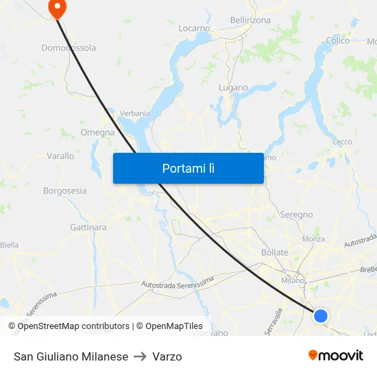 San Giuliano Milanese to Varzo map