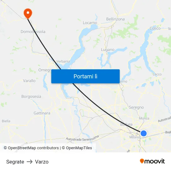 Segrate to Varzo map