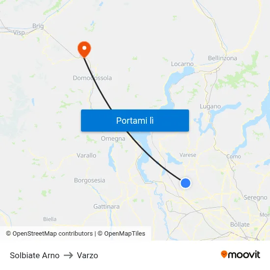 Solbiate Arno to Varzo map