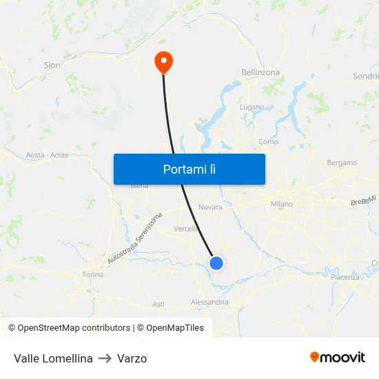 Valle Lomellina to Varzo map