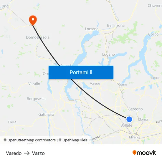 Varedo to Varzo map