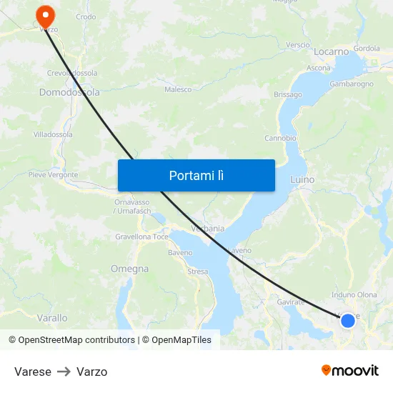 Varese to Varzo map