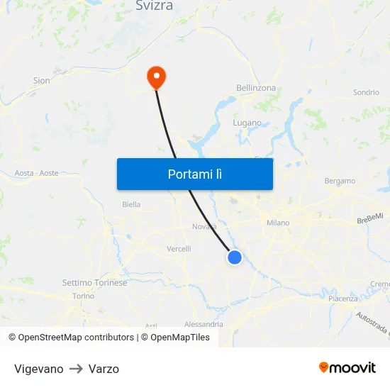 Vigevano to Varzo map