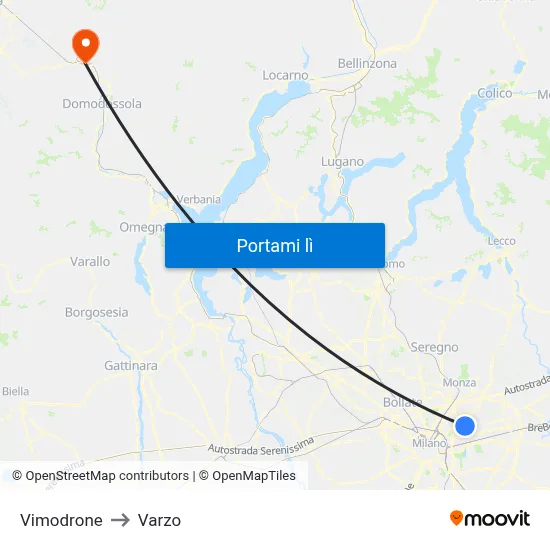 Vimodrone to Varzo map
