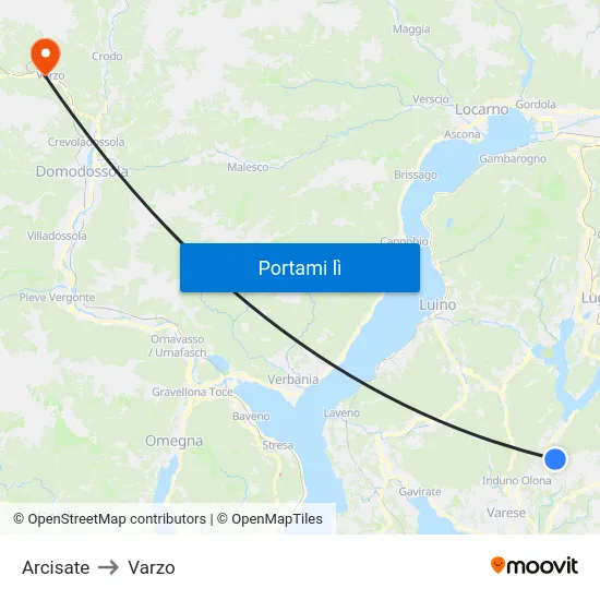 Arcisate to Varzo map