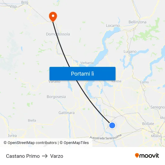 Castano Primo to Varzo map