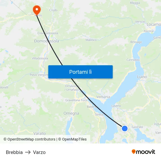 Brebbia to Varzo map