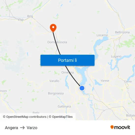 Angera to Varzo map