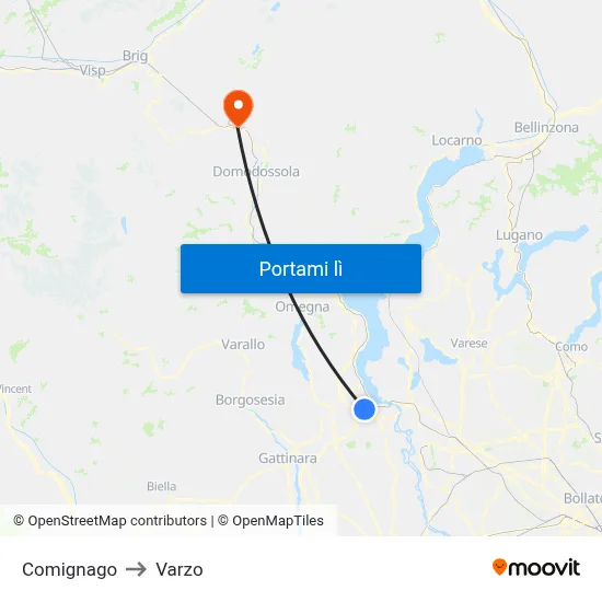 Comignago to Varzo map