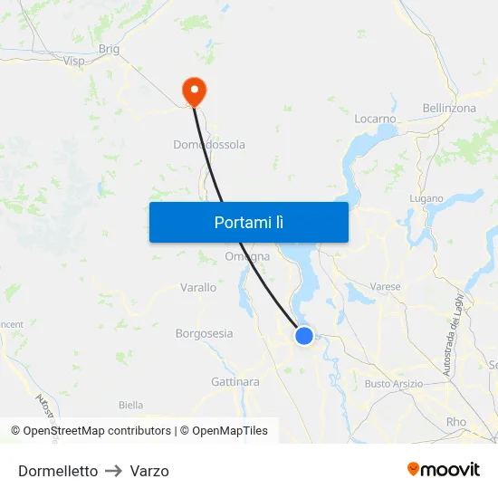 Dormelletto to Varzo map