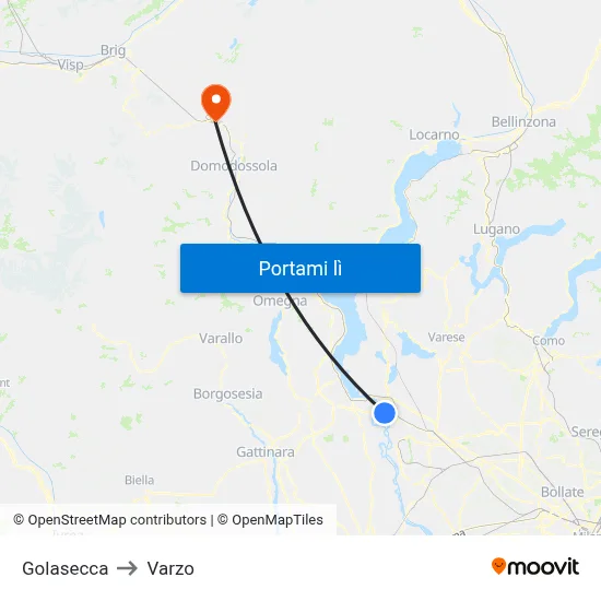 Golasecca to Varzo map