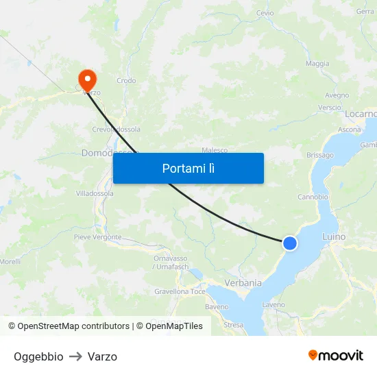 Oggebbio to Varzo map
