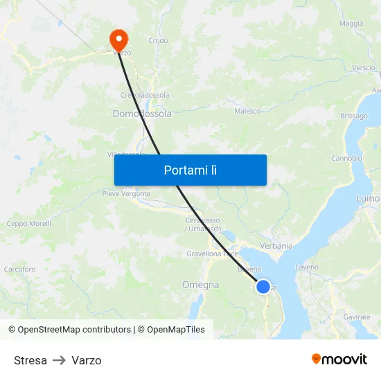 Stresa to Varzo map