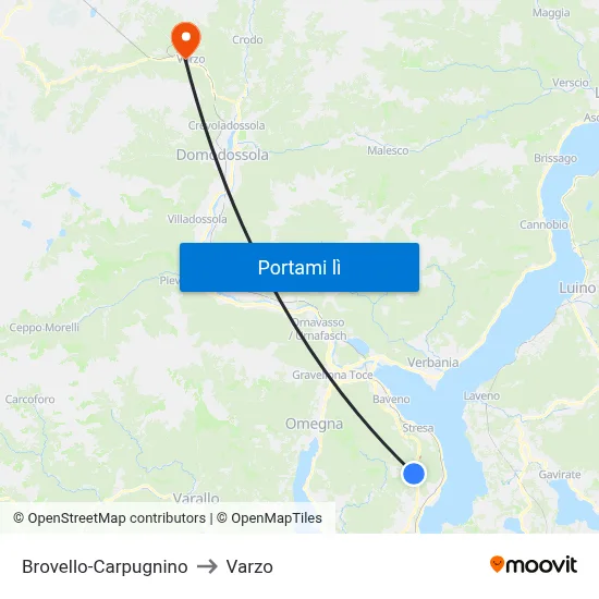 Brovello-Carpugnino to Varzo map