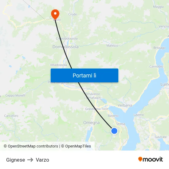 Gignese to Varzo map