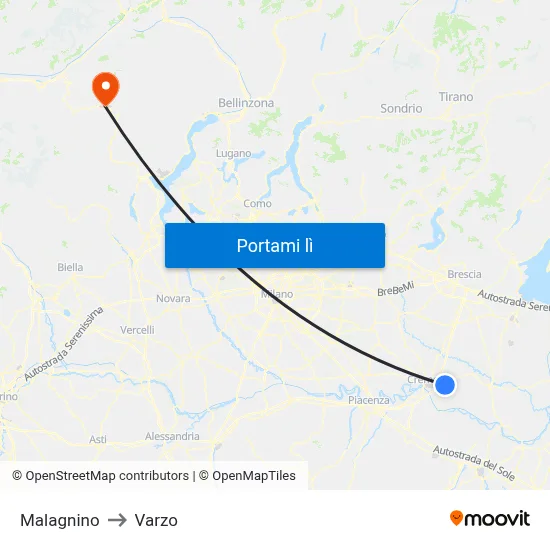 Malagnino to Varzo map