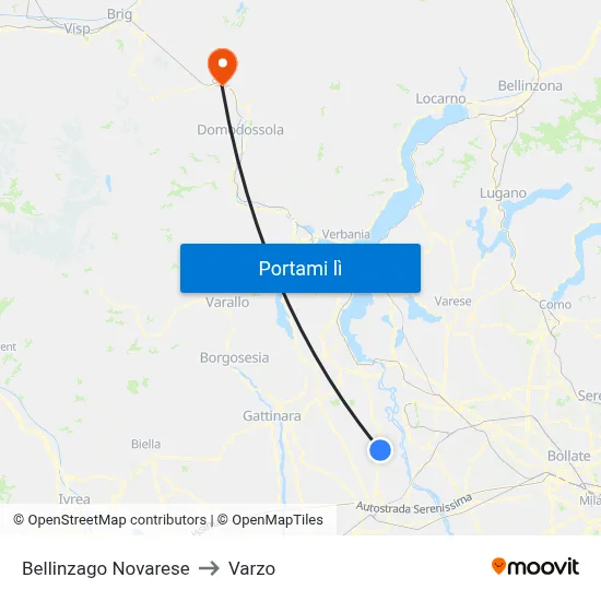 Bellinzago Novarese to Varzo map