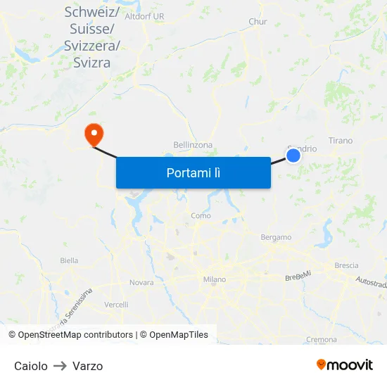 Caiolo to Varzo map