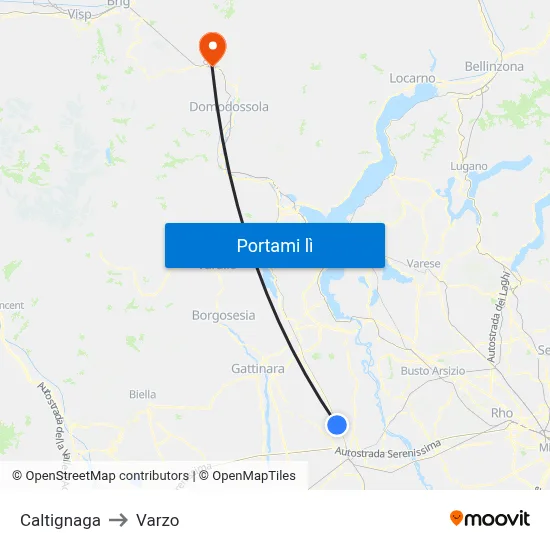 Caltignaga to Varzo map