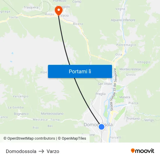 Domodossola to Varzo map