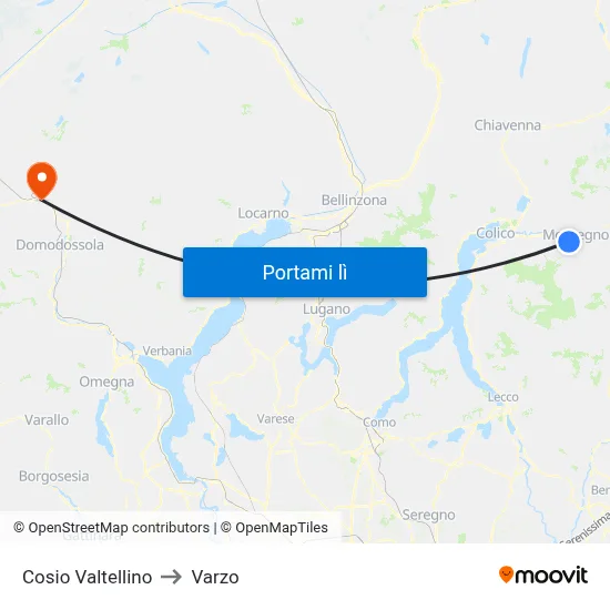 Cosio Valtellino to Varzo map