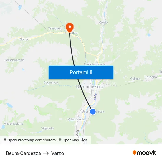Beura-Cardezza to Varzo map