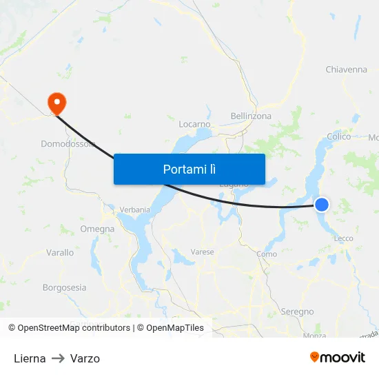 Lierna to Varzo map