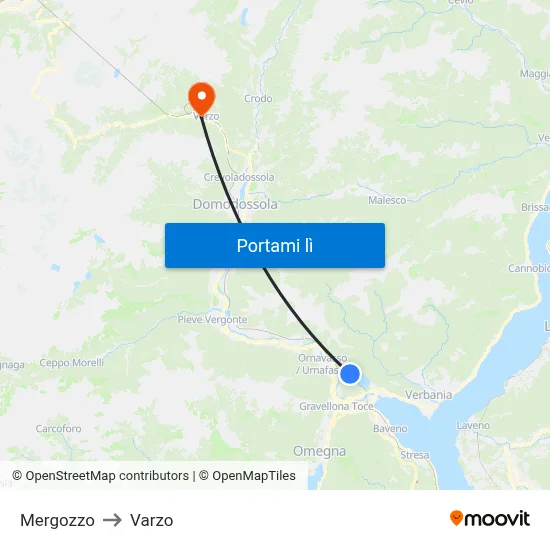Mergozzo to Varzo map