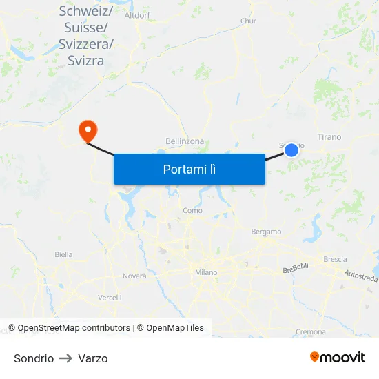 Sondrio to Varzo map