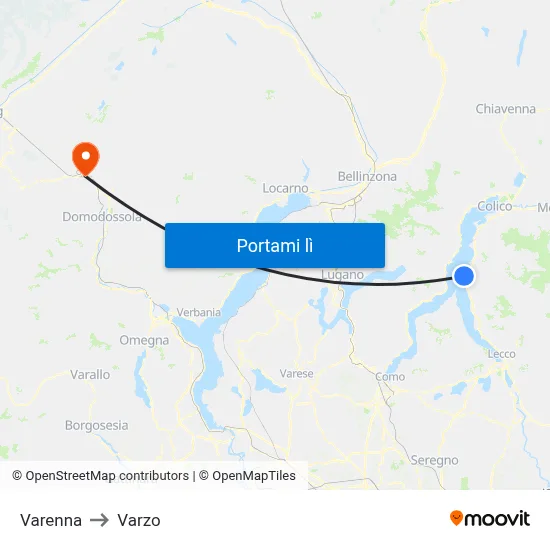 Varenna to Varzo map